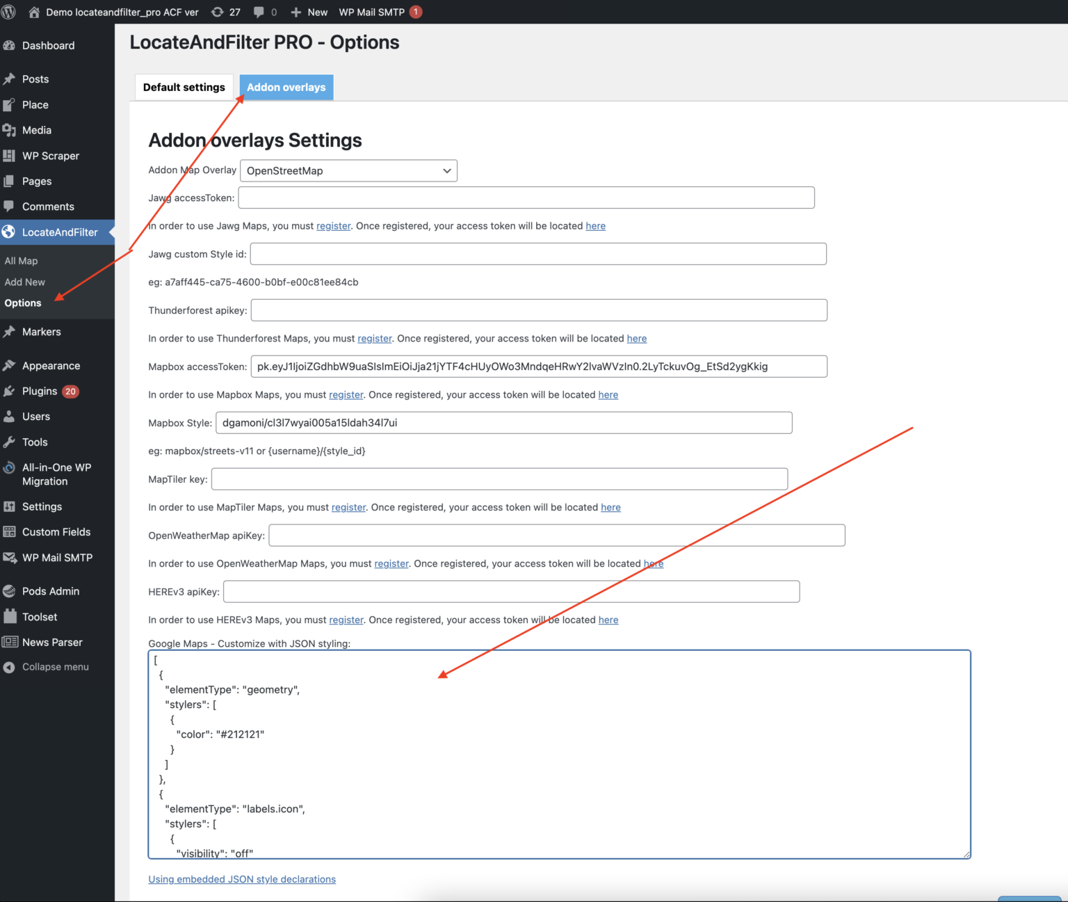 Google Maps – Customize with JSON styling – LocateAndFilter WP plugin